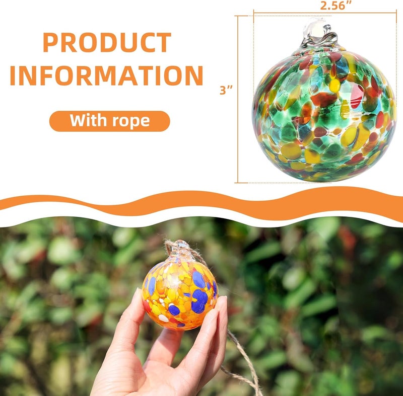 VOREEN 6-Pack Blown Glass Christmas Ornaments, 2.56" Handblown Hanging Glass Gazing Balls for Christmas Tree Decoration, Holiday Ornament Gift Set（Colorful Festival Mix） - Image 4